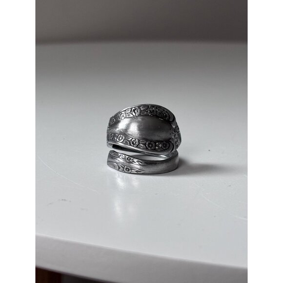 Handmade Floral Spoon Ring - Size 8.5 Silverware Wrap Band Silver - Picture 3 of 8